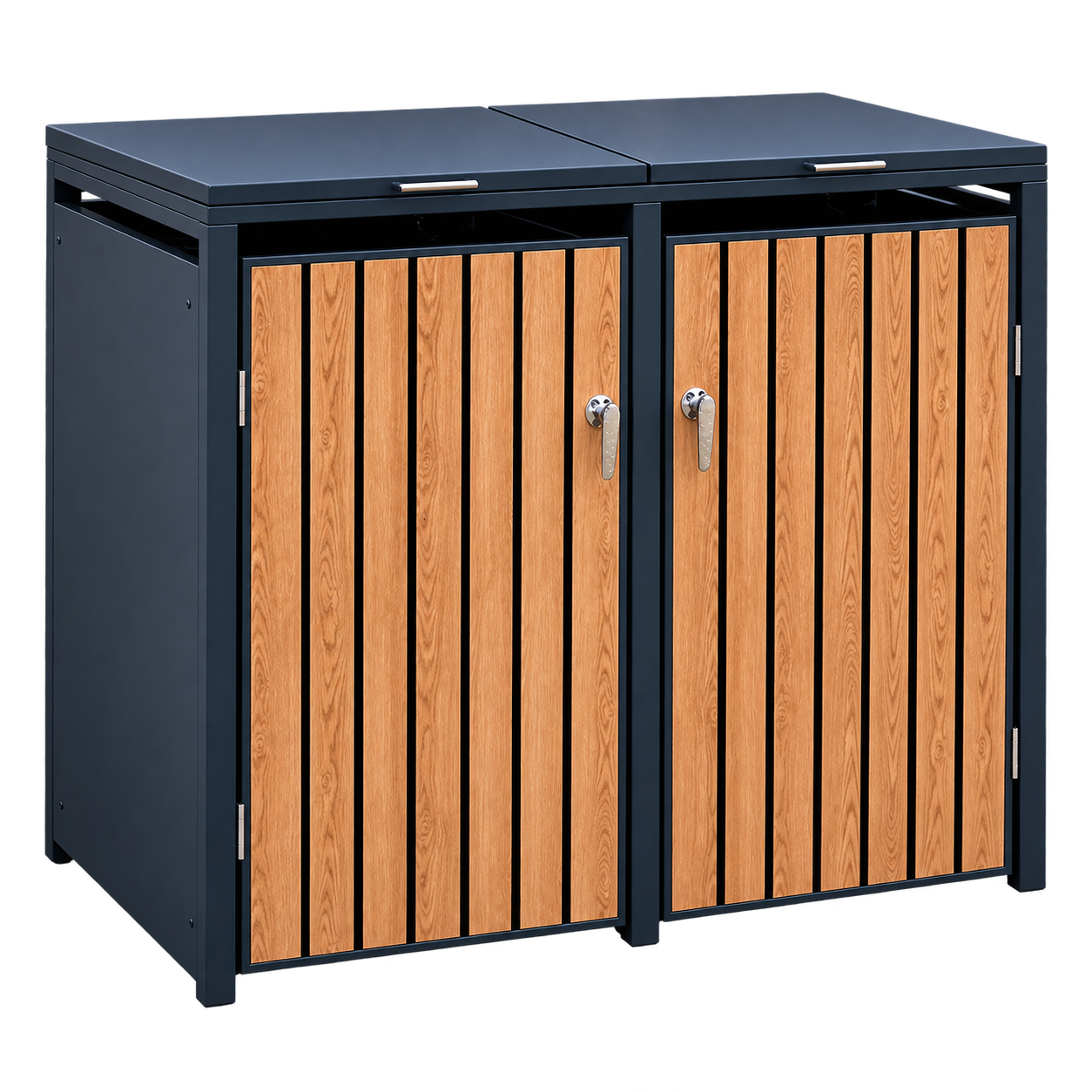 Wood Effect Double Wheelie Bin Cover – Galvanised Steel