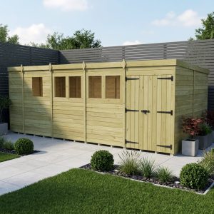 17 x 8 Pent Shed (Double Door, With Windows)