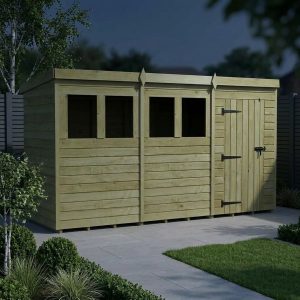 12 x 4 Pent Shed (Single Door, With Windows)