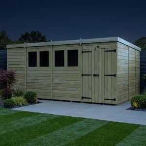 15 x 9 Pent Shed (Double Door, With Windows)