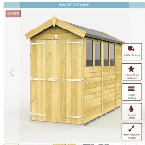 10 x 4 Apex Shed (Double Door, With Windows)