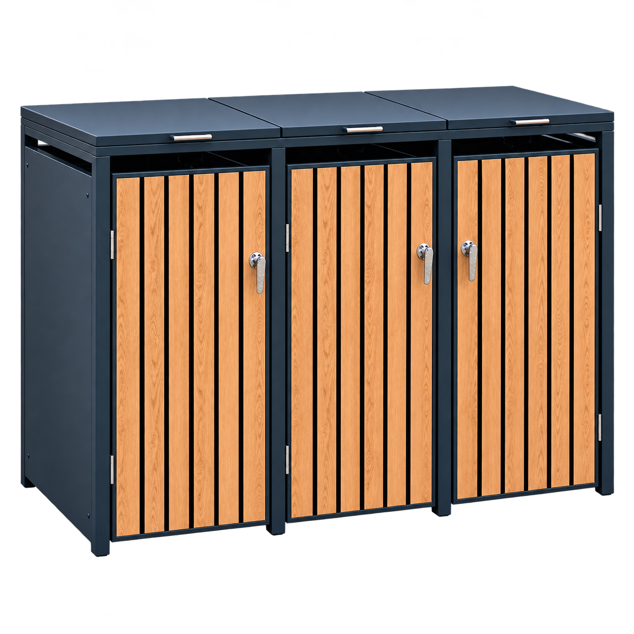 Wood Effect Triple Wheelie Bin Cover – Galvanised Steel