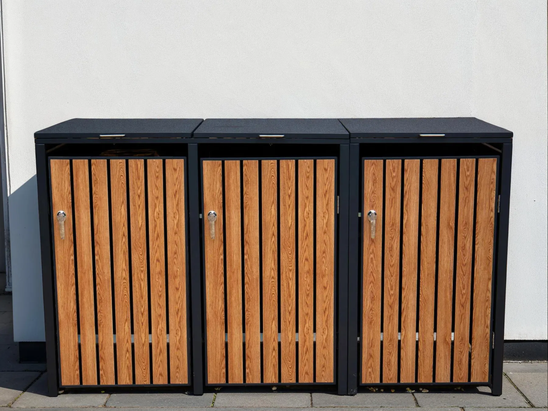 Wood Effect Triple Wheelie Bin Cover – Galvanised Steel - Image 3